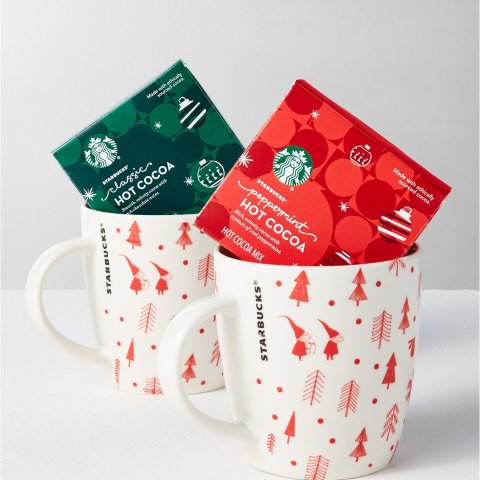 Starbucks Holiday Gift Pack - Ceramic mug and Starbucks Peppermint or  Classic Hot Cocoa 
