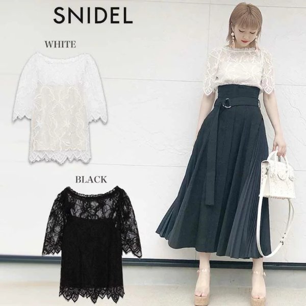 (point 10 times for a limited time) SNIDEL Ney Dell mail order pattern race blouse swfb192059/2019 lady's tops TOPS short sleeves in the spring and summer