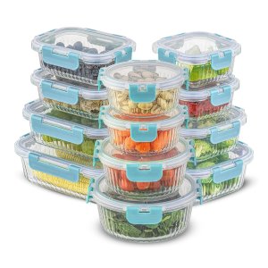 JoyJolt 24pc Fluted Glass Storage Containers with Lids