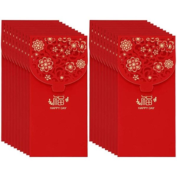 20 Pieces Chinese Red Envelopes Chinese Hollow Red Pockets New Year Hong Bao Lucky Money Gift Envelopes