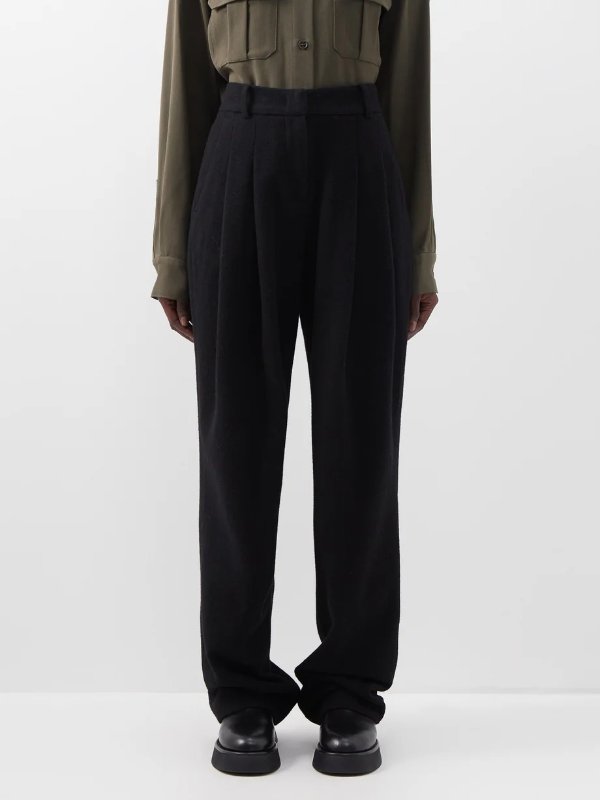 Layton pleated wool-blend wide-leg trousers | The Frankie Shop