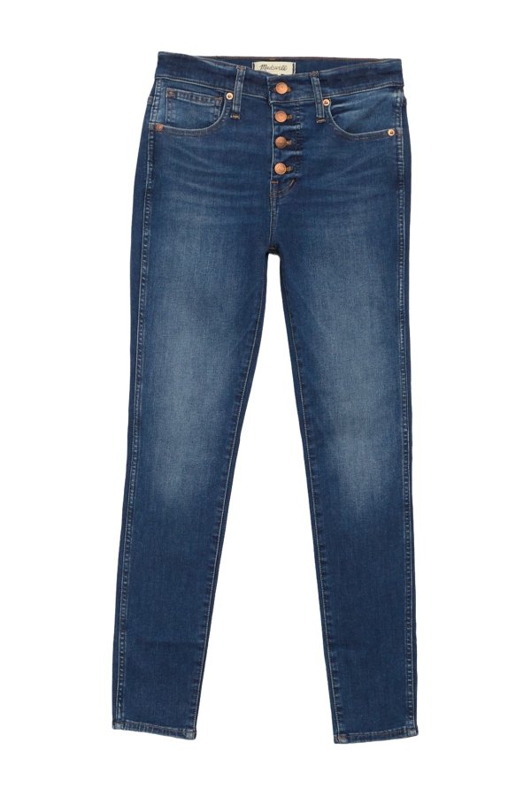 High Rise Button Front Skinny Jeans