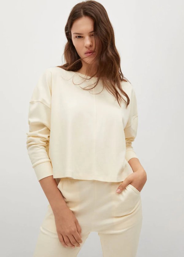 Cropped cotton sweatshirt - Women | MANGO OUTLET USA
