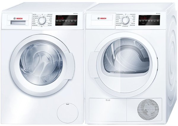 Bosch BOWADREW1 Side-by-Side Washer & Dryer Set with Front Load Washer and Electric Dryer in White