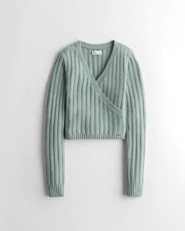 Ribbed Wrap-Front Sweater