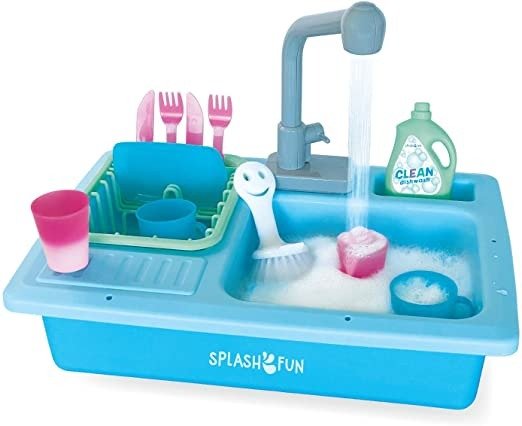 SPLASHFUN Wash-up Kitchen Sink Play Set, Color Changing Play Cups & Accessories, Running Water Pretend Play, 15 pieces, Age 3+, Kitchen Toy Set with Working Faucet, Easy Storage [Amazon Exclusive]
