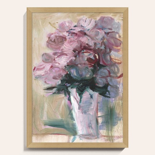 Blush Blooms Pink & Lavender Flowers Abstract Painting Wall Art Framed Paper Print