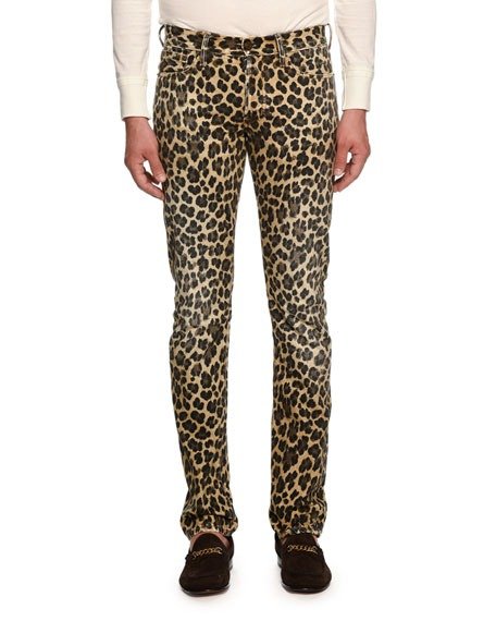 Leopard-Print Slim-Fit Denim Jeans