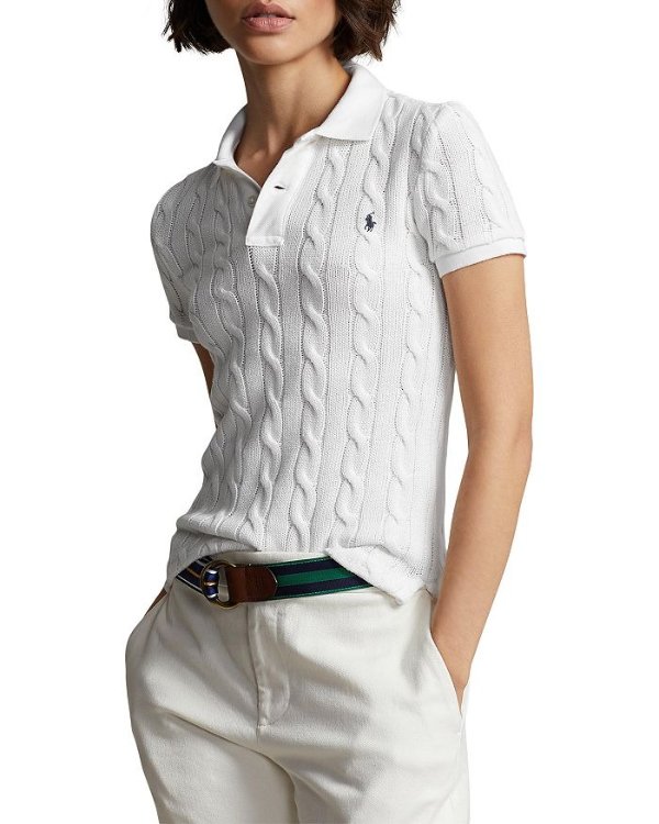 Cotton Cable Knit Polo Top