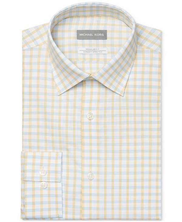 Men's Classic/Regular-Fit Non-Iron Airsoft Performance Stretch Lemon Glaze Check Dress Shirt