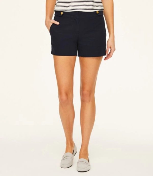 Button Tab Twill Shorts with 4 Inch Inseam
