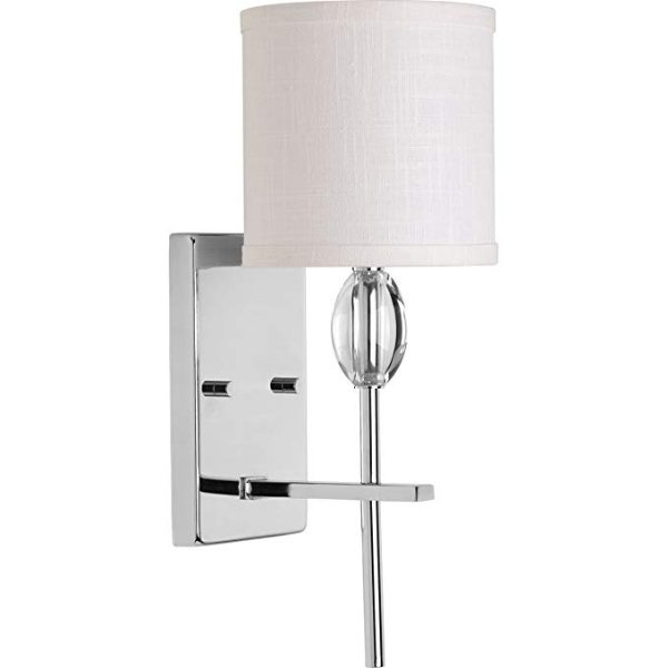 P2060-15 1 LT Wall Bracket Sconces with K9 Glass Accent/Fabric Shade, Polished Chrome