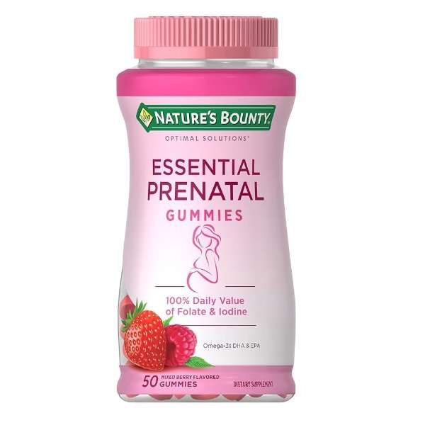 Essential Prenatal Gummies, Folic Acid and Iodine, Omega 3 and DHA, 50 Count