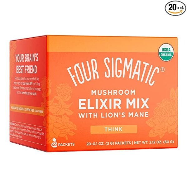Four Sigmatic Lion's Mane Mushroom Elixir | Coffee Alternative with Organic Lion's Mane Mushroom Powder, Rhodiola & Rose Hips | Immune & Memory Support | Paleo | Pack of 20