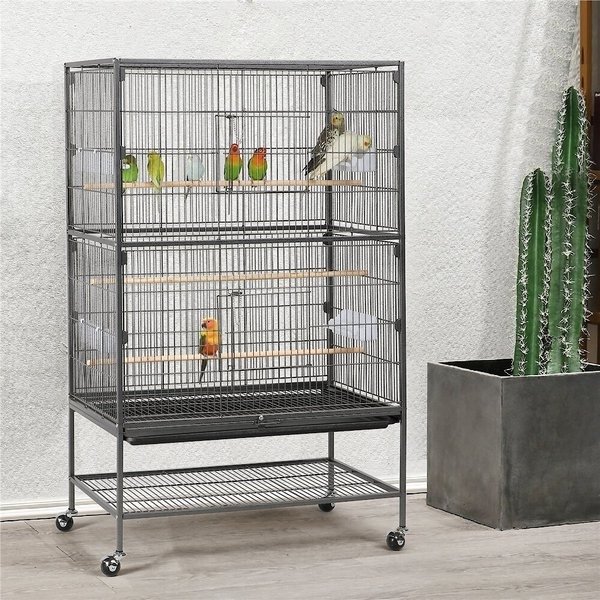 52-in H Large Bird Rolling Cage & Storage Shelf, Hammered Black - Chewy.com
