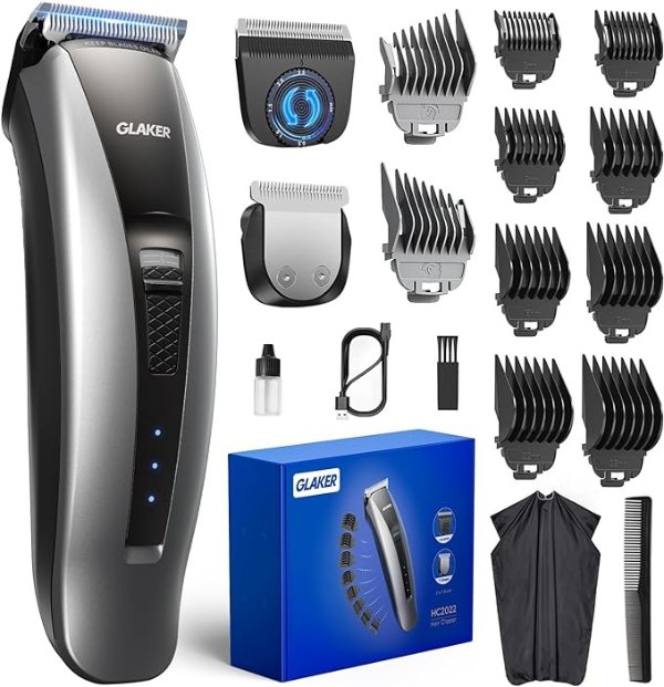 GLAKER Hair Clippers for Men - Cordless 2 in 1 Versatile Hair Trimmer with 10 Guards