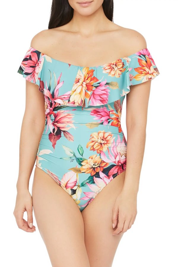 Garden Off the Shoulder Ruffle One-Piece Swimsuit