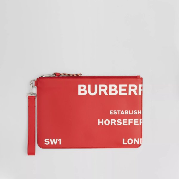 Horseferry Print Leather Zip Pouch