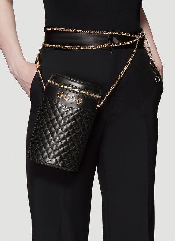 Quilted Leather Belt Bag in Black