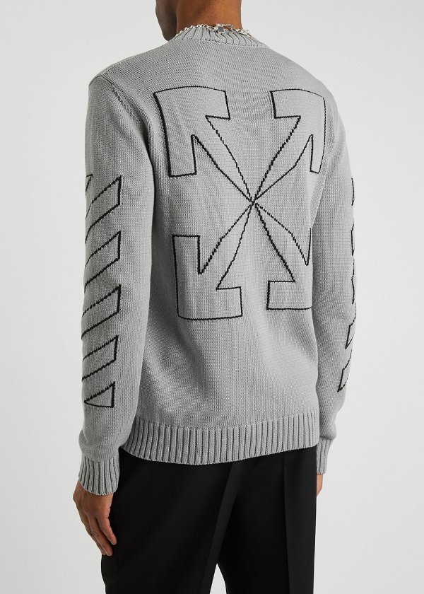 Arrow Diag embroidered grey cotton-blend jumper