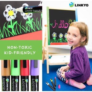 10-Color LINKYO Liquid Chalk Marker Pens with Erasable Ink and Reversible Tips @ Amazon