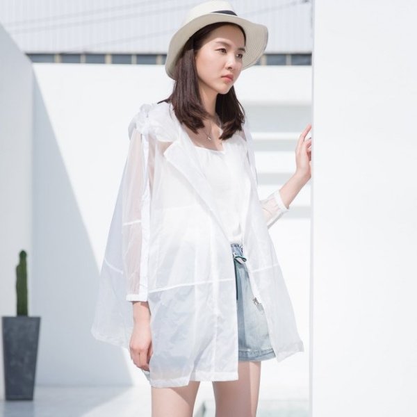 White Plain Cropped Sleeve Standard Women's Outerwear