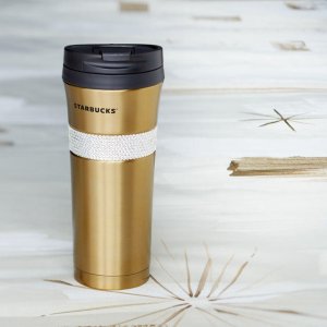 on Gold Swarovski® Tumbler & Limited Edition Gold Shine Swarovski® Traveler Mug @ Starbucks