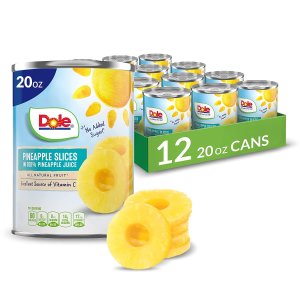 Dole Canned Pineapple Slices in 100% Pineapple Juice, 20 Oz, 12 Count