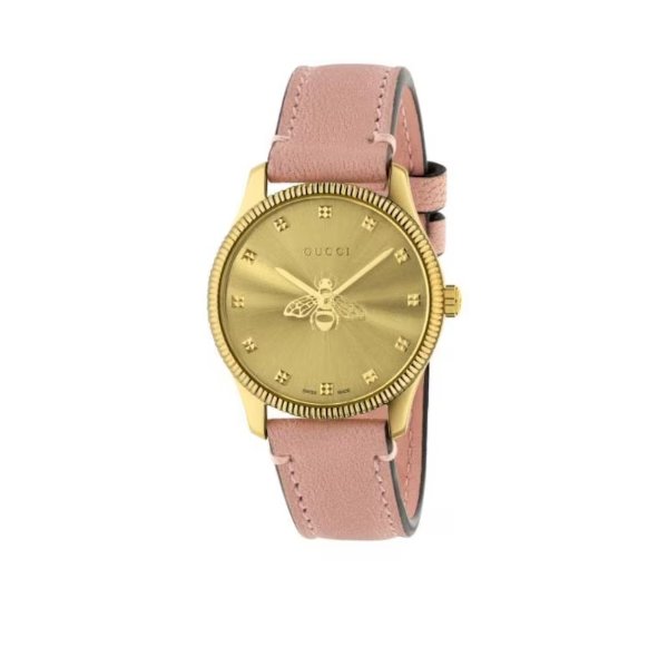 Gucci G-Timeless 粉色皮革表带手表