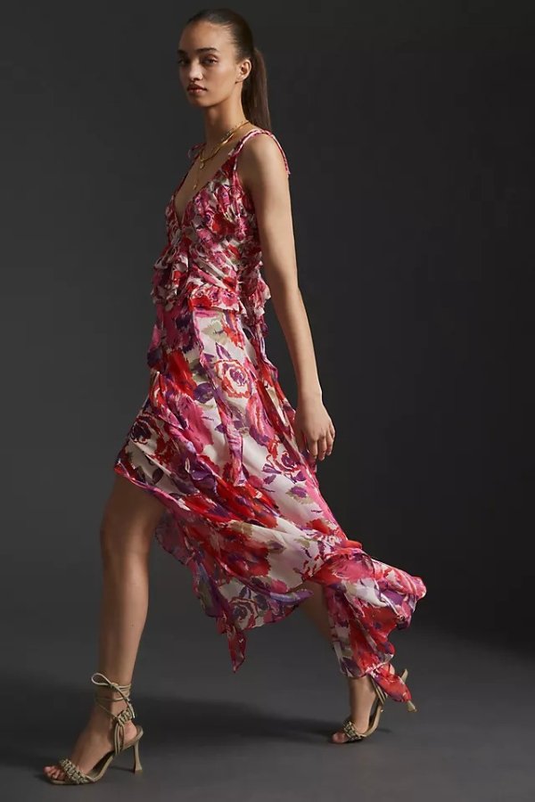 MISA Diana Floral Chiffon Maxi Dress