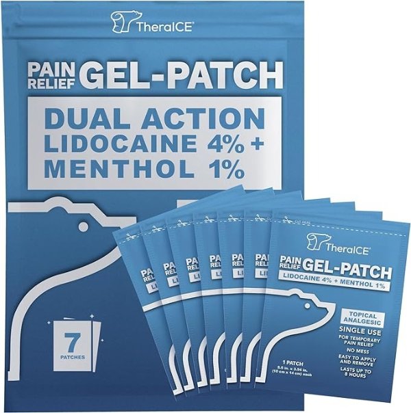 TheraICE Lidocaine Patches Plus Menthol, Maximum Strength ICY Cold & Hot Relief for Back, Neck & Shoulder Pain Relief, Large Max Pain Lidocaine Patches - 4% Lidocaine + 1% Menthol Patch (7 Count)