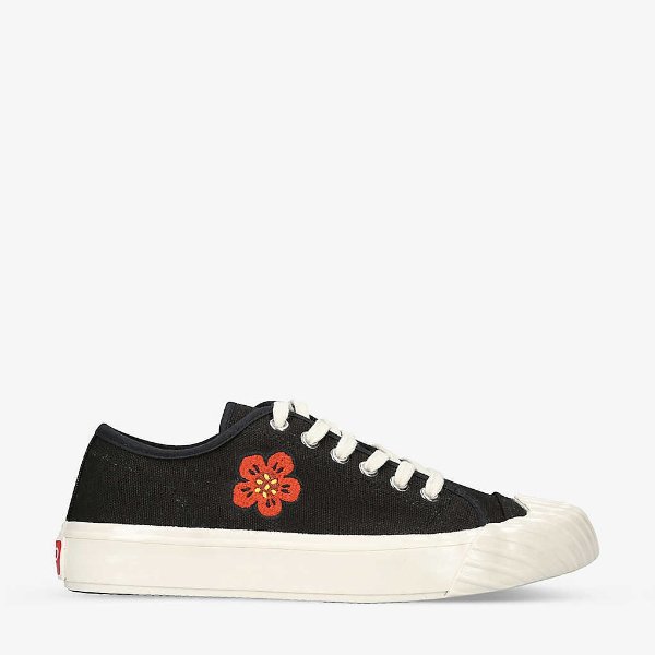 school floral-embroidered cotton low-top trainers