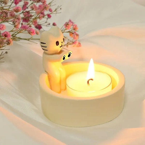 1pc Kitten Candle Holder, Warming Paws Cat Cute Candle Holder, Cartoon Candle Holder, Warming Paws Cat Candle Holder For Home Decor