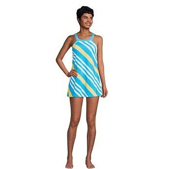 Women's Chlorine Resistant High Neck Swim Dress One Piece Swimsuit Adjustable Straps