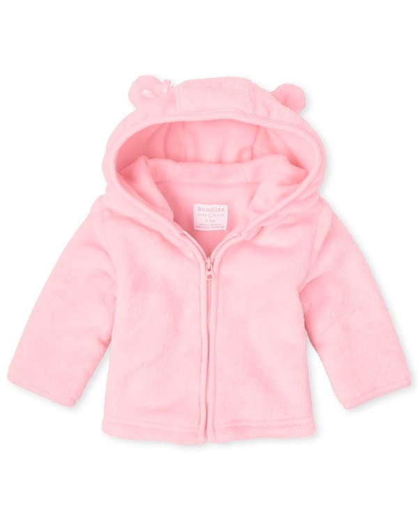 Baby Girls Long Sleeve Bear Faux Fur And Microfleece Lined Cozy Jacket