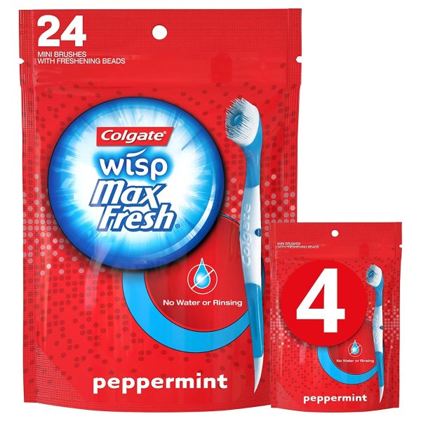 Max Fresh Wisp Disposable Mini Toothbrush, Peppermint - 24 Count (4 Pack)