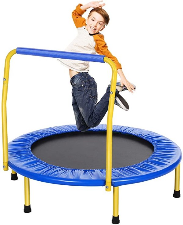ANCHEER Kids Trampoline with Safely Handrail,36'' Outdoor Mini Toddler Rebounder Trampoline,Indoor Small Trampoline for Kids,Safe & Portable & Foldable & Durable for Kid Exercise & Play.