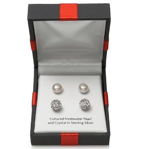 2 Pair Cultured Pearl & Crystal Sterling Silver Earring Set
