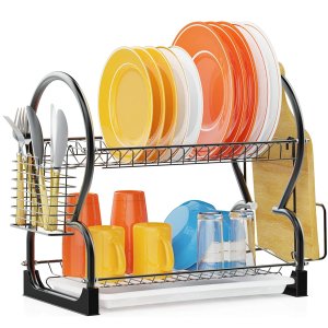 iSPECLE 2层不锈钢碗碟架，带砧板架、餐具架和排水盘