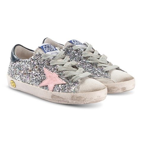 Silver Glitter Superstar Sneakers with Pink Star | AlexandAlexa