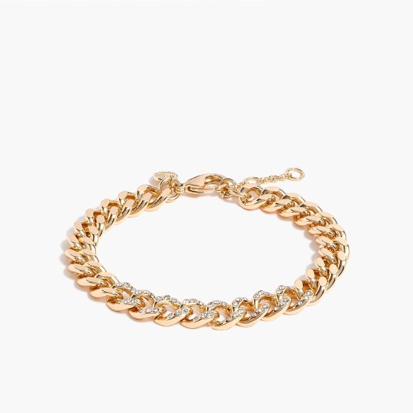 Mixed pave crystal and gold curb link bracelet