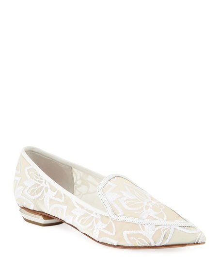 Beya Orchid Embroidered Mesh Point-Toe Flat Loafers