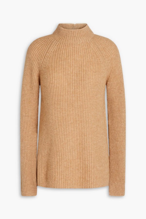 Melange ribbed wool and cashmere-blend sweater