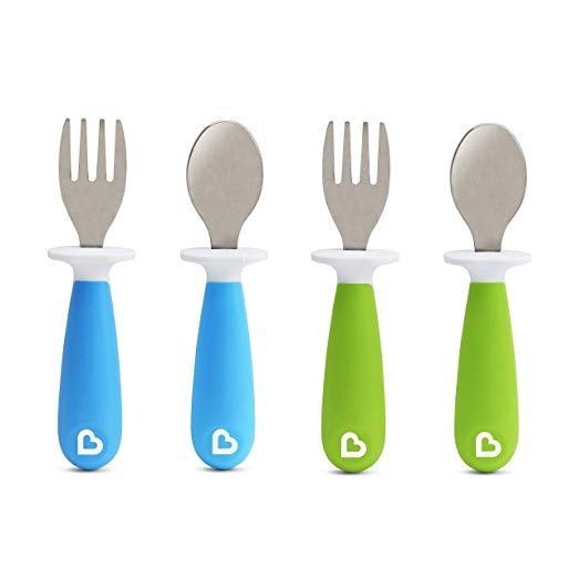 4 Count Raise Toddler Fork and Spoon, Blue/Green, 12+