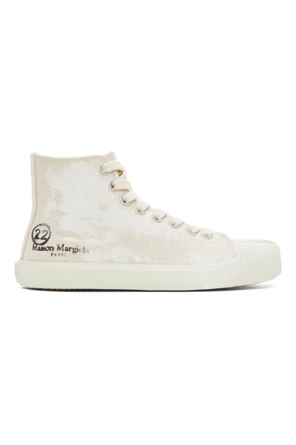 Off-White Linen Painted Tabi High-Top Sneakers