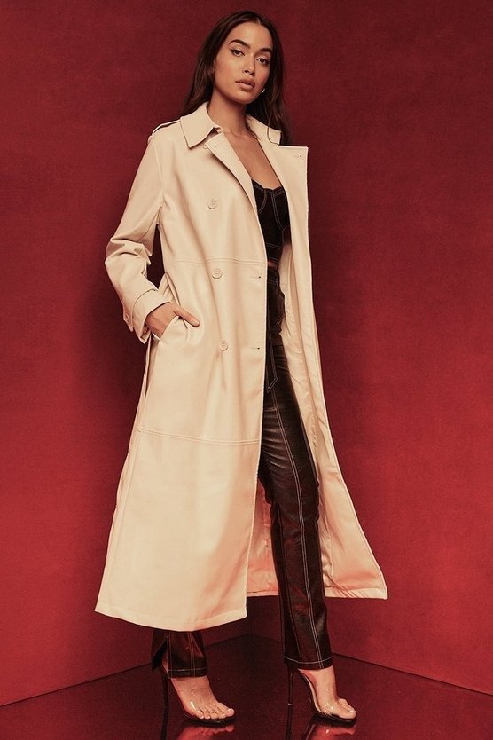 Megan Fox Faux Leather Trench Coat | boohoo