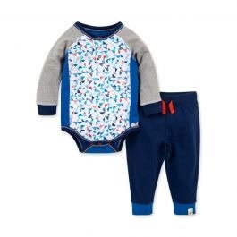 Printed Pyramids Organic Baby Henley Bodysuit & French Terry Jogger Set