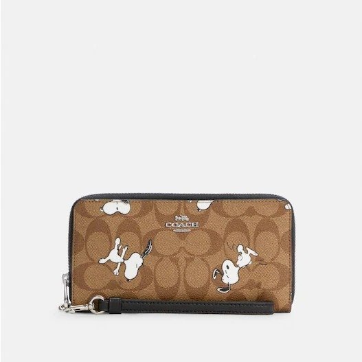 Coach X Peanuts Long Zip Around Wallet In Signature Canvas With Snoopy Print