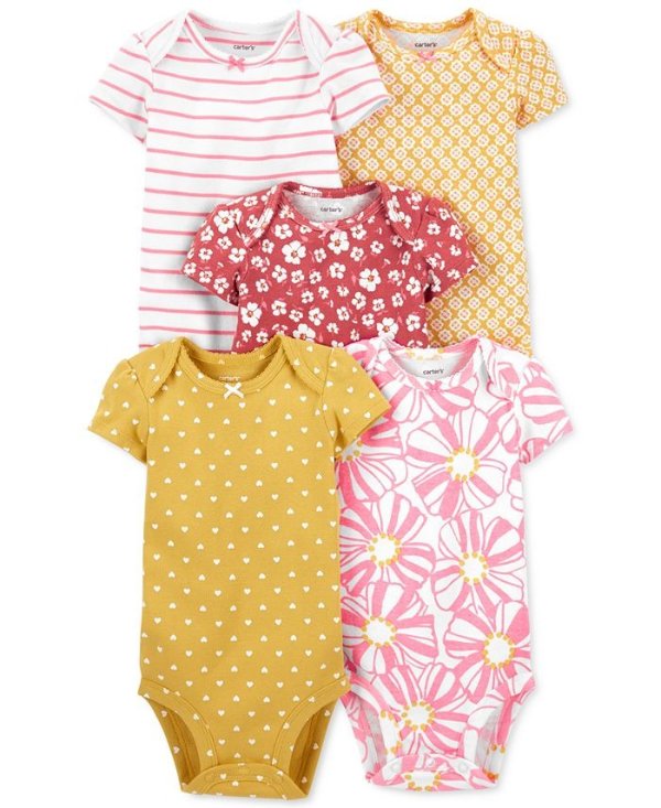 Baby Girl 5-Pack Multi-Pattern Short-Sleeve Bodysuits