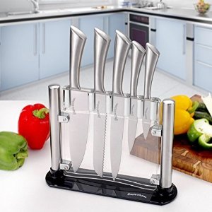 Utopia Kitchen 430 Grade Stainless Steel 6 Piece Knives Set (5 Knives plus Acrylic Knife Stand)